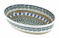 Blue Rose Polish Pottery Herb Garden Small Oval Baking Dish