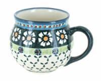 Blue Rose Polish Pottery Country Green Daisy Bell Shaped Mug
