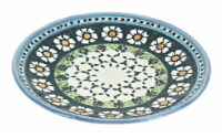 Blue Rose Polish Pottery Country Green Daisy Dessert Plate