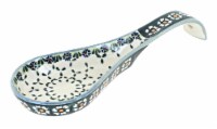 Blue Rose Polish Pottery Country Green Daisy Large Spoon Rest
