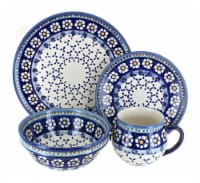 Blue Rose Polish Pottery Country Blue Daisy 16 PC Dinnerware Set with Bell Mug