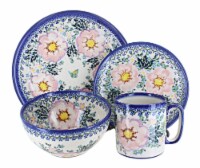 Blue Rose Polish Pottery Apple Blossom 16 PC Dinnerware Set