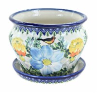 Blue Rose Polish Pottery Goldfinch Small Flower Pot