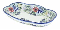 Blue Rose Polish Pottery Summer Garden Scallop Dish