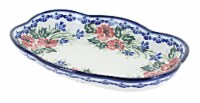 Blue Rose Polish Pottery Cherry Red Bouquet Scallop Dish
