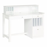 Pemberly Row Modern Solid Wood Deluxe Desk with Hutch in White