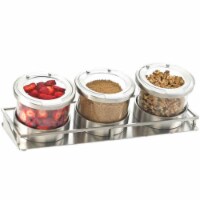 Cal Mil 1850-4-55HL Mixology Stainless Steel 3 Jar Horizontal Display with Hinged Lids - 4.75