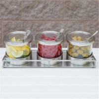 Cal Mil 1850-5-55NL Mixology Condiment Display Round 5 Jars with Silicone Lined Stainless Ste