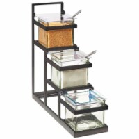 Cal Mil 3605-13 3-Step Black Condiment Display with 3 Glass Jars - 14.75 x 4.5 x 13.5 in.