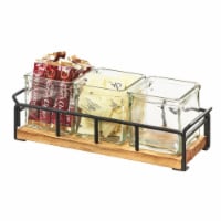 Cal Mil 3714-99 Madera Reclaimed Wood Organizer with 3 Square Glass Jars - 13.5 x 4.5 x 4.75
