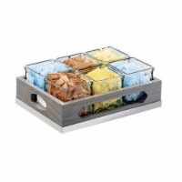 Cal Mil 3805-83 Ashwood Gray Oak Wood Organizer with 6 Square Glass Jars - 12.75 x 9 x 4.5 in