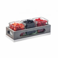 Cal Mil 3806-83 Ashwood Gray Oak Wood Organizer with 3 Square Glass Jars - 12.75 x 5 x 4.5 in