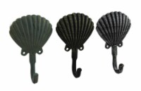 Distressed Finish Scallop Shell 3 Piece Coastal Cast Iron Wall Hook Set