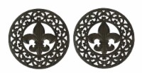 Set of 2 Distressed Finish Cast Iron Fleur de Lis 10 Inch Table Trivets