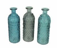 Blue Green and Grey Decorative Textured Glass Bottles Set of 3