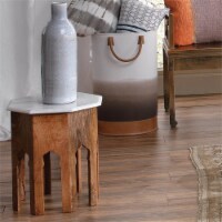 Jamie Young Co Atlas Traditional Marble/Wood Side Table in White/Brown