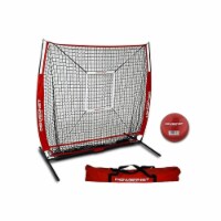 PowerNet 5x5 Practice Hitting Pitching Net + Strike Zone Attachment + Weighted Training Ball