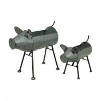 Galvanized Metal Set of 2 Indoor/Outdoor Pig Planter Sculptures - Silver