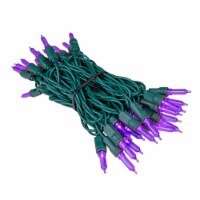 35 Light T5 LED Christmas Mini Light Set, Purple, Green Wire, 11.5' Long
