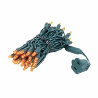 50 Light LED Christmas Mini Light Set, Patio Lights, Amber, Green Wire, 11’