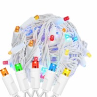 50 Light LED Christmas Mini Light Set, Patio Lights, Multi, White Wire, 11’