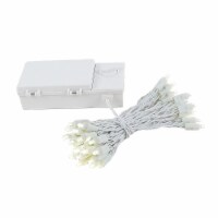 50 Light LED Battery Christmas Mini Light Set, Warm White, White Wire, 18' Long