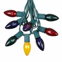 25 Foot C9 Multi Christmas Light Set, Hanging Patio String Lights, Green Wire
