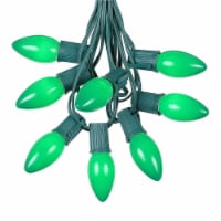 25 Foot C9 Ceramic Green Christmas Light Set, Hanging String Lights, Green Wire