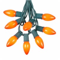 25 Foot C9 Ceramic Orange Christmas Light Set, Hanging String Lights, Green Wire