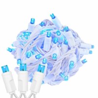 50 Light LED Christmas Mini Light Set, Patio Lights, Blue, White Wire, 11’