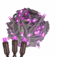 50 Light LED Christmas Mini Light Set, Patio Lights, Pink, Brown Wire, 25’