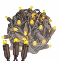 50 Light LED Christmas Mini Light Set, Patio Lights, Yellow, Brown Wire, 25’