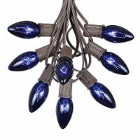 25 Foot C9 Blue Christmas Light Set, Hanging Patio String Lights, Brown Wire