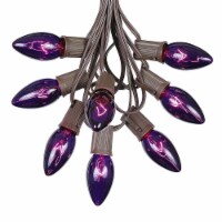 25 Foot C9 Purple Christmas Light Set, Hanging Patio String Lights, Brown Wire