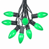 25 Foot C9 Ceramic Green Christmas Light Set, Hanging String Lights, Black Wire
