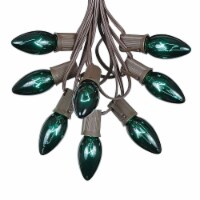 25 Foot C9 Twinkle Green Christmas Light Set, Hanging String Lights, Brown Wire