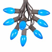 100 Foot C9 Ceramic Blue Christmas Light Set, Hanging String Lights, Brown Wire