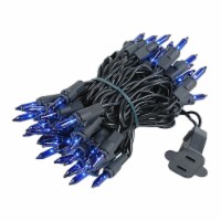 50 Light Blue Christmas Mini Light Set, Black Wire, 11' Long