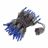 50 Light Blue Christmas Mini Light Set, Brown Wire, 11' Long