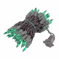 50 Light Green Christmas Mini Light Set, Brown Wire, 11' Long