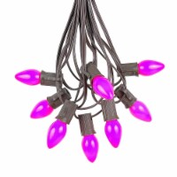 25 Foot C7 Ceramic Purple Christmas Light Set, Hanging String Lights, Brown Wire