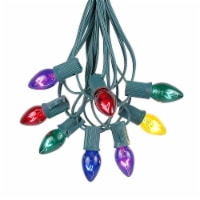 100 Foot C7 Multi Christmas Light Set, Hanging Patio String Lights, Green Wire