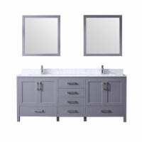 Jacques 80" Dark Grey Double Vanity, White Marble Top, White Square Sinks & 30" Mirrors