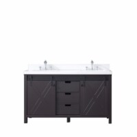 Marsyas 60" Brown Double Vanity, White Quartz Top, White Square Sinks and no Mirror