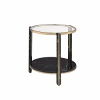 Ergode End Table Clear Glass, Faux Black Marble & Champagne Finish