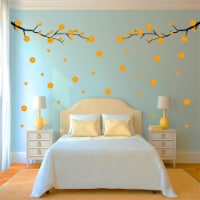 VWAQ Cherry Blossom Tree Branch Wall Decal - Flowers and Leaves Living Room Decor - 96 PCS
