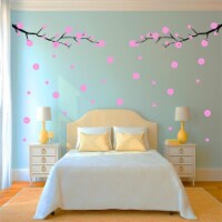 VWAQ Cherry Blossom Tree Branch Wall Decal - Flowers and Leaves Living Room Decor - 96 PCS