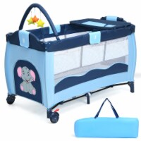 Blue Baby Crib Playpen Playard Pack Travel Infant Bassinet Bed Foldable