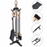 5 PCS Hearth Tool Fireplace Set Fire Tools Set Black Brass Home