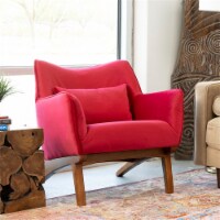 Ashcroft Gatsby Mid Century Modern Furniture Style Velvet Accent Armchair in Red